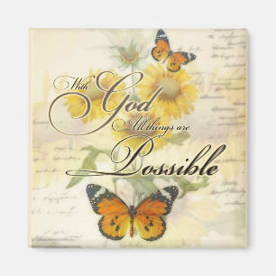With God Sunflowers and butterfly Magnet