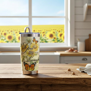 With God Sunflowers and butterfly personalised Insulated Tumbler