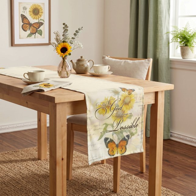 With God Sunflowers and butterfly   Short Table Runner (Creator Uploaded)