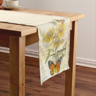 With God Sunflowers and butterfly   Short Table Runner