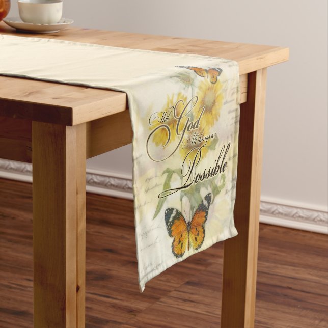 With God Sunflowers and butterfly   Short Table Runner (In Situ)