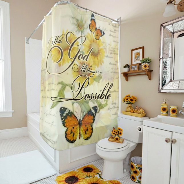 With God Sunflowers and butterfly  Shower Curtain (Creator Uploaded)