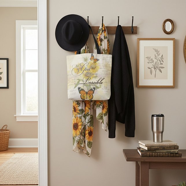 With God Sunflowers and butterfly   Tote Bag (Creator Uploaded)