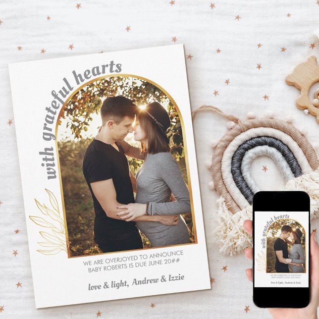 With Grateful Hearts Gold Arch Photo Grey Gold Announcement (Creator Uploaded)