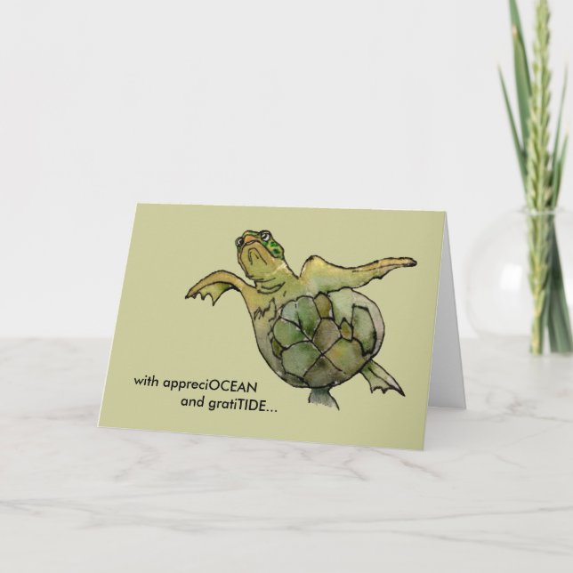 With GratiTIDE tan green sea turtle thank you card (Front)