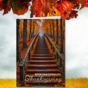 With Gratitude at Thanksgiving Modern Business Foil Holiday Card