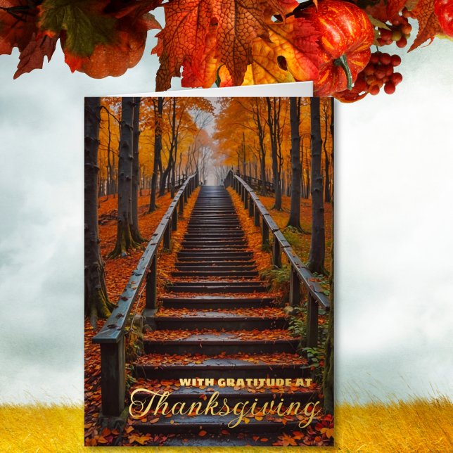 With Gratitude at Thanksgiving Modern Business Foil Holiday Card (Creator Uploaded)