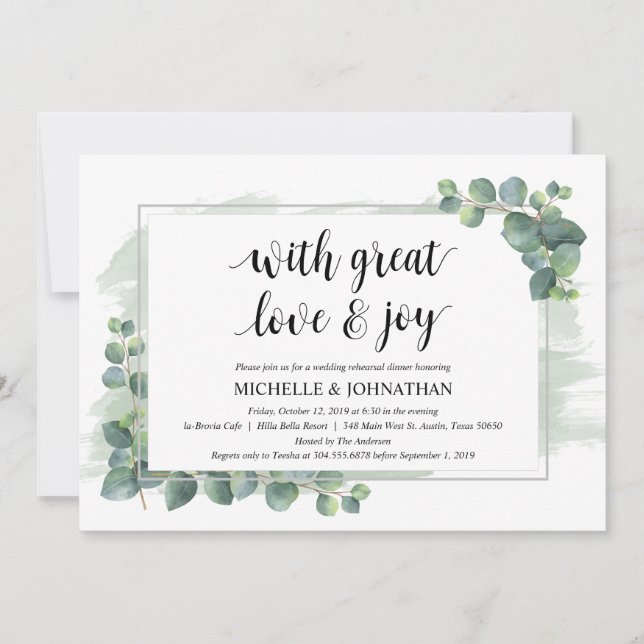 With great love and Joy, Wedding Rehearsal Dinner Invitation (Front)