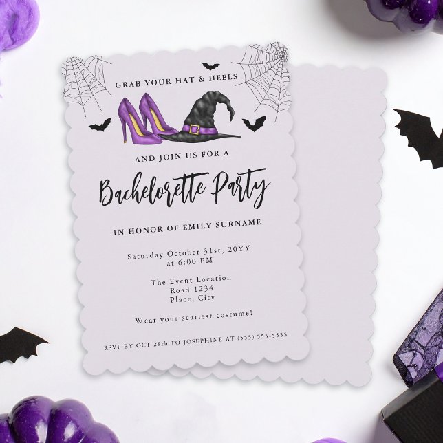 With Hat And Heels Purple Halloween Bachelorette Invitation (Creator Uploaded)