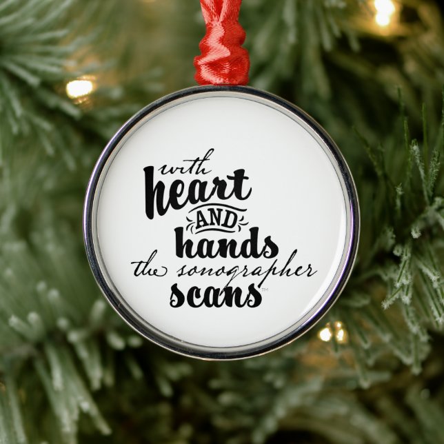With Heart and Hands the Sonographer Scans Metal Ornament (Tree)