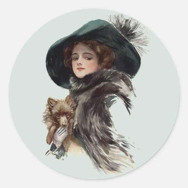 With Her Dog Classic Round Sticker (Front)