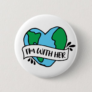 With Her Ecofriendly Icon Happy Earth Clipart Ecof 6 Cm Round Badge