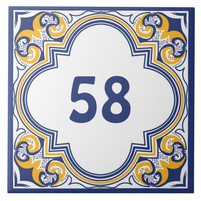 💙💛 with house number blue and yellow Azulejos Ceramic Tile (Front)