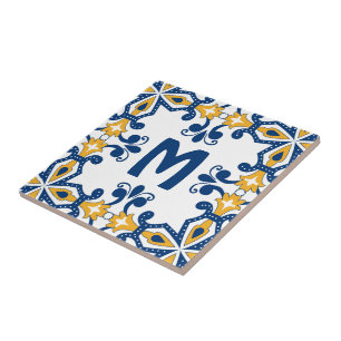 With initial 💛 💙blue and yellow Azulejos  Ceramic Tile