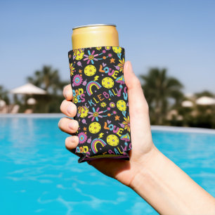 With initial, Groovy, retro 90s, black  Seltzer Ca Can Cooler