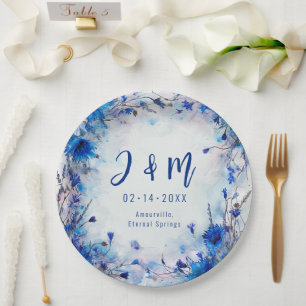💍 With initials Cornflowers and Lavender Elegance Paper Plate