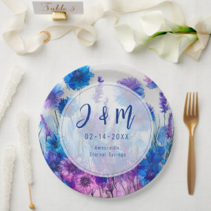 💍 With initials Cornflowers and Lavender Elegance Paper Plate