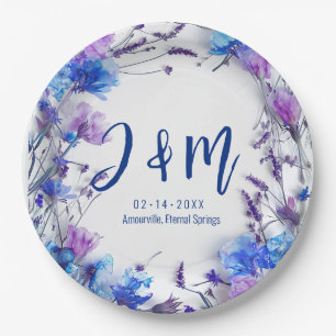💍With initials Cornflowers and Lavender  Paper Plate