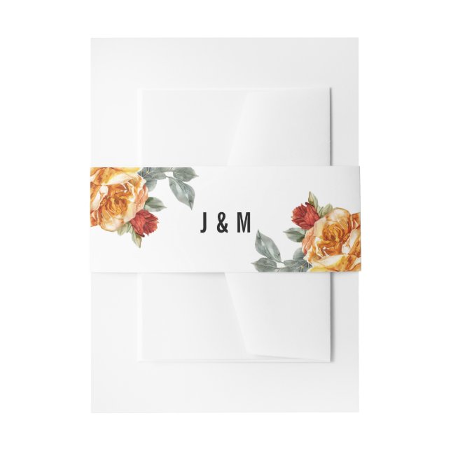 With initials Orange Rose Elegance  Invitation Belly Band (Front Example)