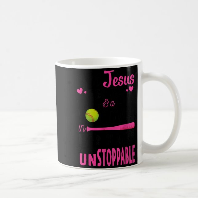With Jesus In Her Heart And A Softball She Is Unst Coffee Mug (Right)
