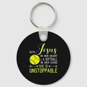With Jesus In Her Heart And A Softball She Is Unst Key Ring
