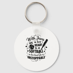 With Jesus In Her Heart And A Softball She Is Unst Key Ring