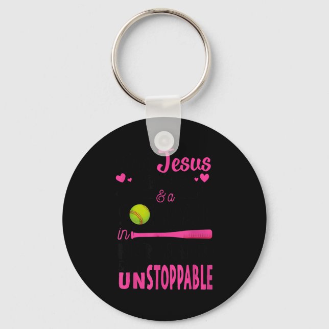 With Jesus In Her Heart And A Softball She Is Unst Key Ring (Front)