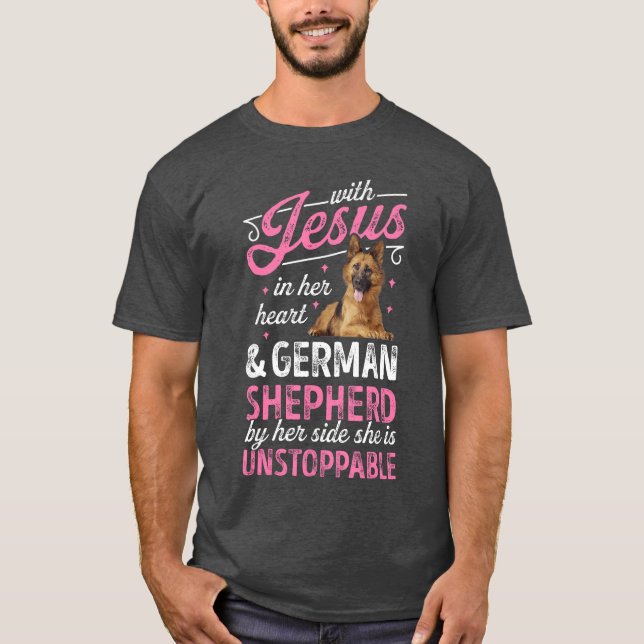 With Jesus In Her Heart And German Shepherd shirt  (Front)