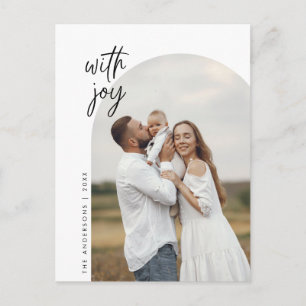 With Joy, Family Photo, Modern Minimalist Postcard
