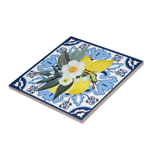 With lemons💙 Stunning blue Azulejos Ceramic Tile (Side)