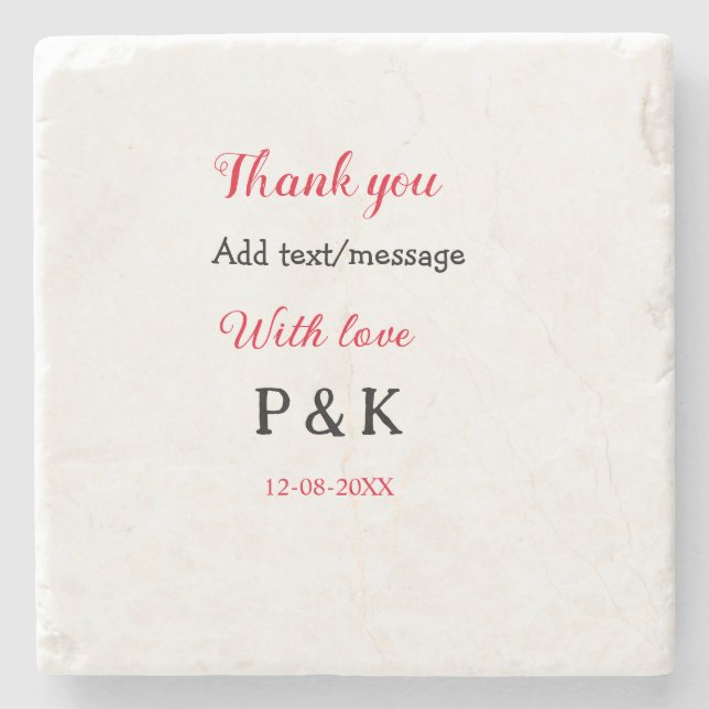 With love add couple name letter thank you add dat stone coaster (Front)