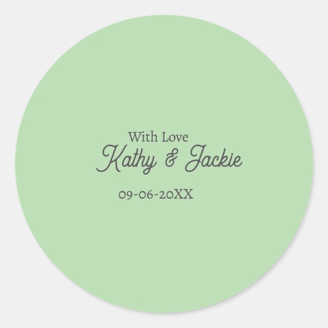 With love add couple name wedding simple minimal  classic round sticker (Front)