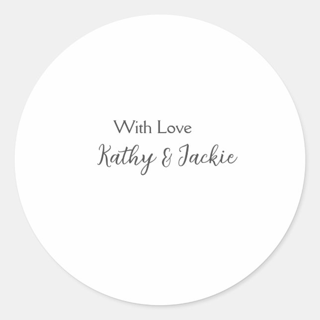 With love add couple name wedding simple minimal  classic round sticker (Front)