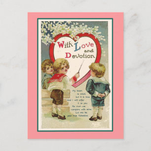 With Love and Devotion Victorian Valentine Holiday Postcard