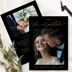 With Love and Gratitude, Black Gold Photo Wedding Thank You Card