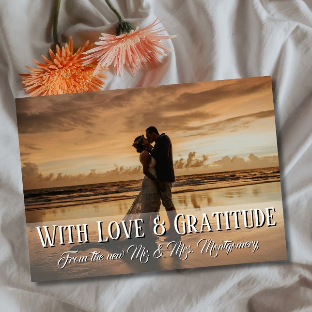 With Love and Gratitude Wedding Photo Champagne  Thank You Card (Creator Uploaded)