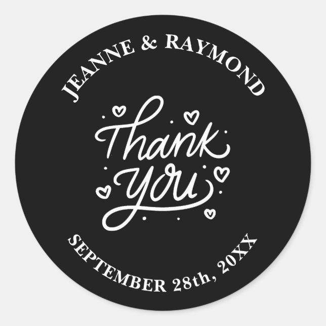 With Love Black Wedding Thank You Favour Classic Round Sticker (Front)