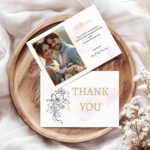 With Love – Blush Watercolor Photo with Elegant  Thank You Card