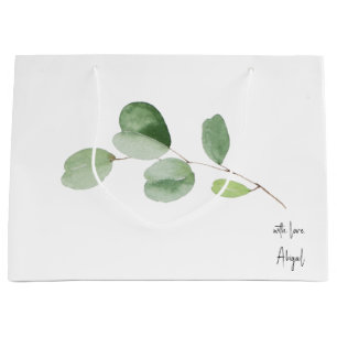 With Love, Custom Name Eucalyptus White Large Gift Bag