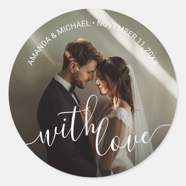 'With Love' Custom Photo Wedding Favour Classic Round Sticker (Front)