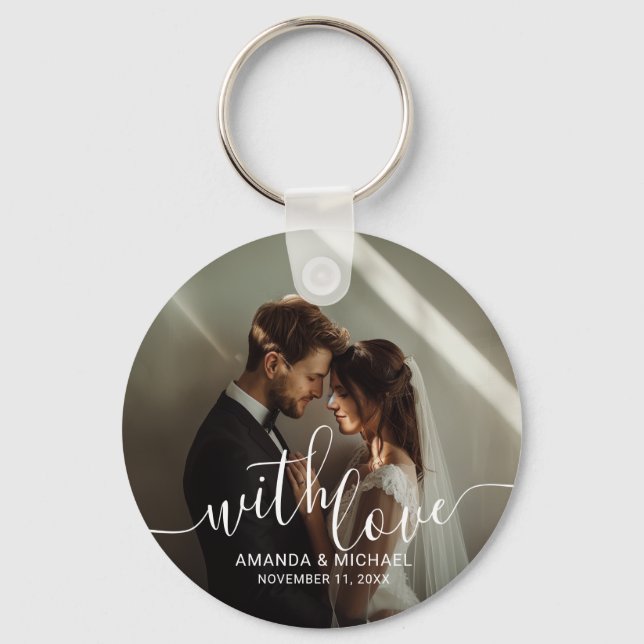 'With Love' Custom Photo Wedding Favour Key Ring (Front)