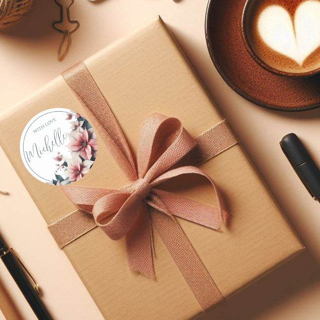 With Love Customisable Pastel Flowers  Classic Round Sticker (Creator Uploaded)