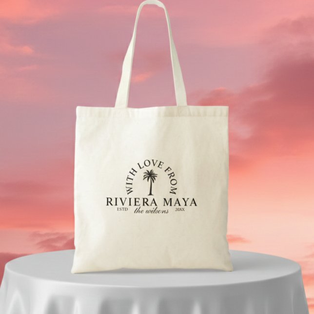 With Love From Destination Wedding Merch Station Tote Bag (Ditch the expected wedding favors and gift your wedding guests something they'll actually use! )