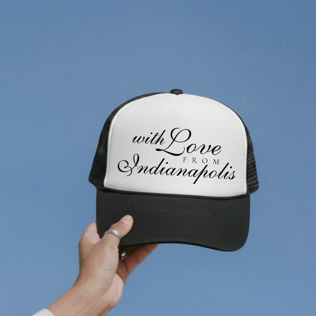 With Love From Destination Wedding Merch Trucker Hat (Ditch the expected wedding favors and gift your wedding guests something they'll actually use!)