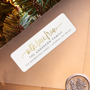 With Love From Gold Script & Custom Family Name Return Address Label