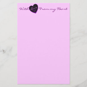 With Love from my heart, purple heart stationery