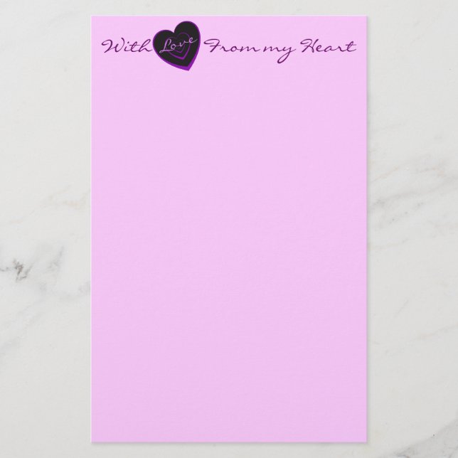 With Love from my heart, purple heart stationery (Front)