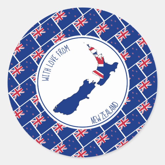 With Love From NEW ZEALAND Flag Map Classic Round Sticker (Front)