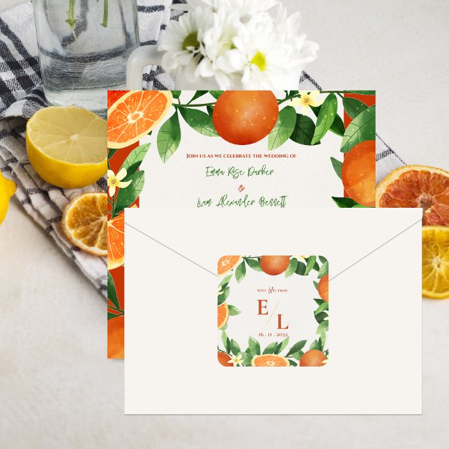 With Love From – Rustic Citrus Wedding Favour Square Sticker (With Love From – Rustic Citrus Wedding Favor Square Sticker)
