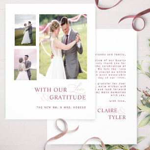 With Love & Gratitude Photo Burgundy Pink Wedding Thank You Card